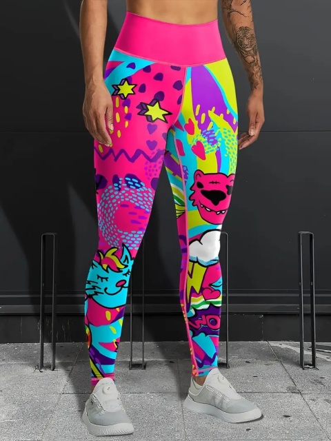 Legginsy do jogi z wysokim stanem graffiti - różowe Legginsy do jogi z wysokim stanem graffiti - różowe