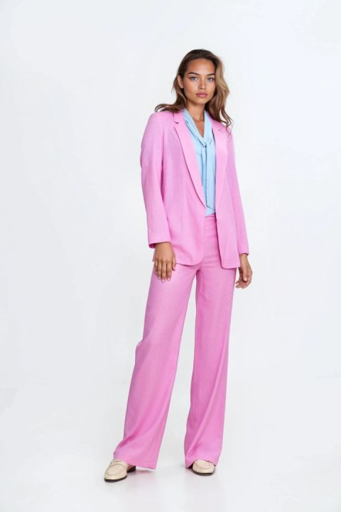 Spodnie bootcut z rayonu z krytym guzikiem SD111 Pink - Nife Spodnie bootcut z rayonu z krytym guzikiem SD111 Pink - Nife