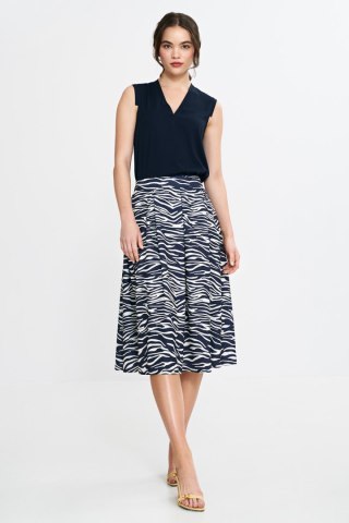 Spódnica midi z zakładkami SP83 Wzór Zebra/Navy - Nife