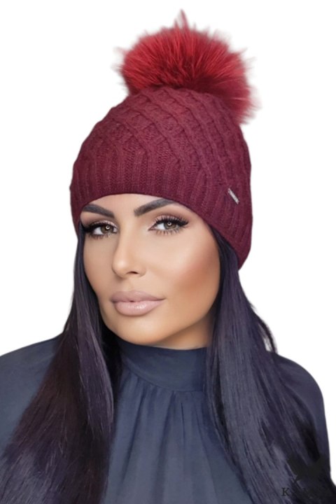 SHAKTI-natural pompon czapka damska kolor bordowy - Kamea SHAKTI-natural pompon czapka damska kolor bordowy - Kamea