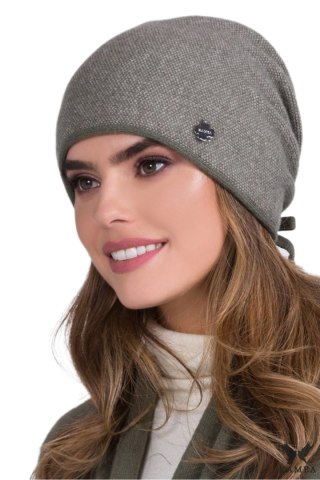 SIMA czapka damska pepitka wełniana kolor khaki - Kamea