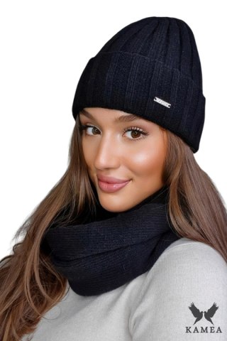 TAHIRA wełniana czapka damska kolor czarny - Kamea