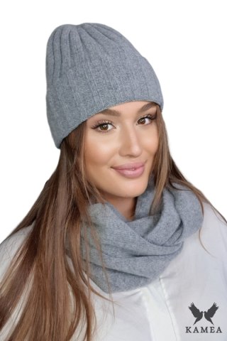 TAHIRA wełniana czapka damska kolor srebrny - Kamea