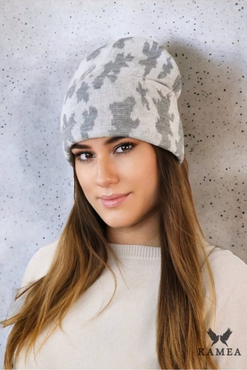 VENTURA zimowa czapka moro beanie kolor biały - Kamea VENTURA zimowa czapka moro beanie kolor biały - Kamea