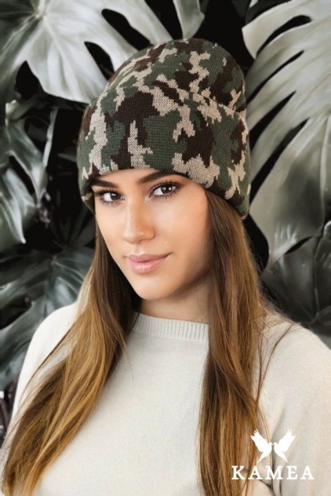 VENTURA zimowa czapka moro beanie kolor khaki - Kamea VENTURA zimowa czapka moro beanie kolor khaki - Kamea