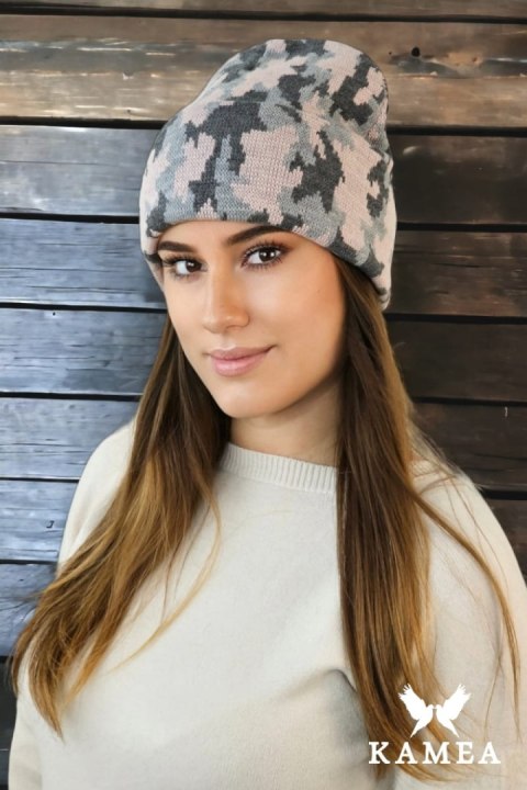 VENTURA zimowa czapka moro beanie kolor różowy - Kamea VENTURA zimowa czapka moro beanie kolor różowy - Kamea
