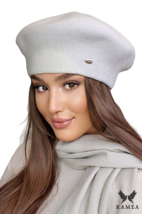 ARKADIA beret damski w pepitkę kolor beżowy - Kamea ARKADIA beret damski w pepitkę kolor beżowy - Kamea