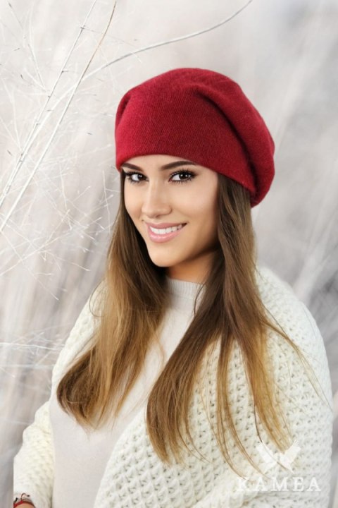 CLEO modny beret z angory kolor bordowy - Kamea CLEO modny beret z angory kolor bordowy - Kamea