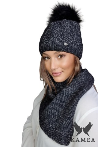 FREZJA-KOMPLET damski zimowy merino wool kolor czarny multi - Kamea