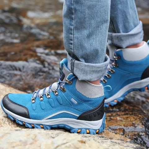 Damskie buty trekkingowe całoroczne trekking turystyczne niebieskie