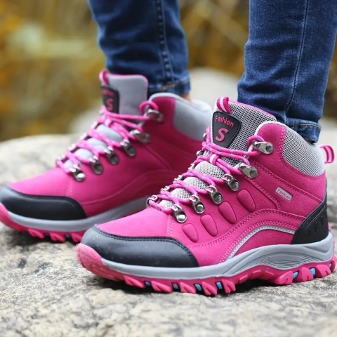 Damskie buty trekkingowe całoroczne trekking turystyczne różowe