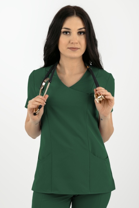 OUTLET Elastyczna bluza medyczna scrubs 330XC - butelkowa zieleń 42